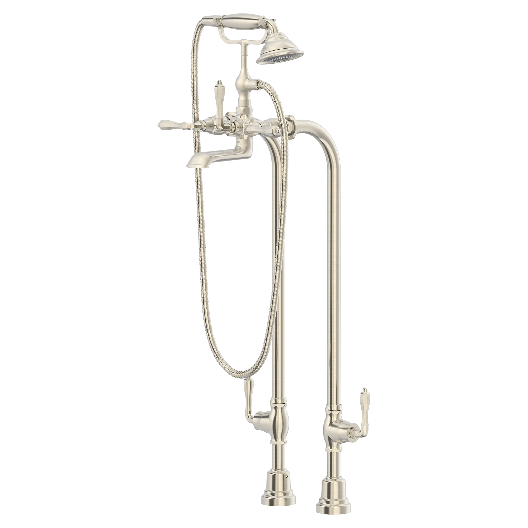 Traditional Floor Mount Bathtub Filler with Hand Shower and Ashbee Lever Handles